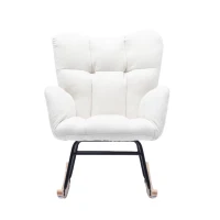 Flax Fabric Nursery Room Rocking Chair with Padded Seat, Upholstered Modern Rocker for Garden, 80x70x95 cm, White(m-9)