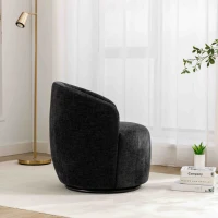Chenille Fabric Swivel Armchair with Ergonomic Backrest, Wooden Frame, Sofa Chairs for Living Room, 64x64x71 cm, Black(m-4)