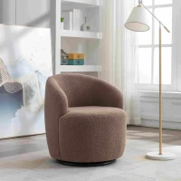 Teddy Fabric 360° Swivel Armchair with Ergonomic Design, Metal Base, Sofa Chair for Bedroom, Living Room, 64x64x71 cm, Coffee(m-1)