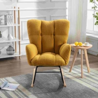 Nursery Room Rocking Chair with Upholstered Padded Seat, Teddy Fabric Modern Rocker for Living Room, 80x70x95 cm, Yellow(m-4)