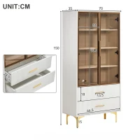 Ensemble de salon lumineux de style luxueux avec meuble TV, table basse et vitrine en marbre, adapté aux téléviseurs jusqu'à 70 pouces, Blanc(m-3)