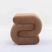 Velvet Ottoman Pouffe Stool with S-Shape Wavy Design, No Assembly Required, Easy maintenance, 50×46×46 cm, Coffee(m-8)