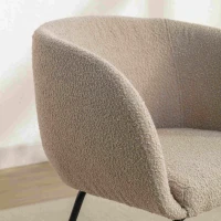 Modern Retro Design Boucle Chair with Black Powder Coating Metal Legs, Wingback Armchair for Dining Table, 58x58x78 cm, Light Grey(m-5)