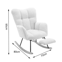 Teddy Fabric Upholstered Rocking Chair with Pull-out Footrest, Ergonomic Backrest, Modern Rocker for Reading, Relaxing, 80x70x95 cm, Black(m-3)