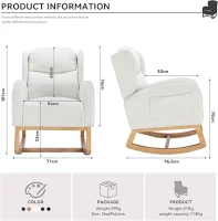 Modern Teddy Fabric Upholstered Rocking Chair Set, Wingback Padded Seat for Living Room or Bedroom, 96.5x71x101 cm, White(m-3)