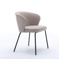 Wingback Fabric Boucle Chair with Black Powder Coated Metal Legs, Modern Lounge Chair for Home Decor, 62x63.5x75 cm, Light Grey(m-11)