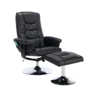 PU Massage Chair with Ottoman Foot Stool, Heating Points, Ergonomic Backrest, Base Adjustable Swivel Lounger Chair, 79x79x106 cm, Black(m-2)
