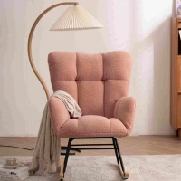 Teddy Fabric Modern Rocker with Padded Seat, Metal Base, Tufted Upholstered Comfy Chairs for Outdoor, 80x70x95 cm, Pink(m-5)