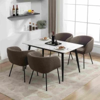 Fabric Boucle Chair with Black Powder Coated Metal Legs, Modern Wingback Armchair for Dining Table, 58x58x78 cm, Brown(m-5)