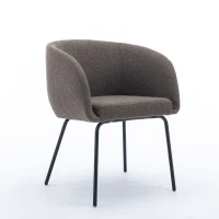 Fabric Boucle Chair with Black Powder Coated Metal Legs, Modern Wingback Armchair for Dining Table, 58x58x78 cm, Brown(m-8)