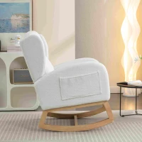 Modern Teddy Fabric Upholstered Rocking Chair Set, Wingback Padded Seat for Living Room or Bedroom, 96.5x71x101 cm, White(m-4)