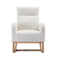 Modern Bedroom Chairs with Solid Wood Legs, Padded Seat, Accent Rocking Chair for Reading Room, Bedroom, 88x71x104.5 cm, Beige(m-2)