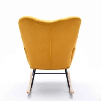 Flax Fabric Tufted Read Chair with Padded Seat, Upholstered Modern Rocker for Garden, Indoor, 80x70x95 cm, Yellow(m-8)