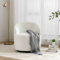 Chenille Fabric Swivel Armchair with Ergonomic Backrest and Wooden Frame, Sofa Chairs for Living Room, 64x64x71 cm, Ivory(m-4)