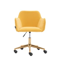 Velvet Adjustable Height Swivel Executive Office Chair with Gold Legs, Ergonomic Backrest, 58x58x86 cm, Yellow(m-9)