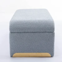 Boucle Fabric Ottoman Bench with Gold Metal Legs, 110x50x41 cm, Light Blue(m-8)