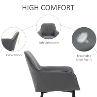 HOMCOM 2 krzesła do jadalni Krzesła do jadalni z oparciami i podłokietnikami len ciemnoszare(m-5)