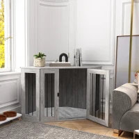 PawHut 2 in 1 Dog Crate Furniture Side Table, with Cushion, 122 x 61 x 71cm - Grey(m-2)