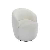 Chenille Fabric Swivel Armchair with Ergonomic Backrest and Wooden Frame, Sofa Chairs for Living Room, 64x64x71 cm, Ivory(m-2)