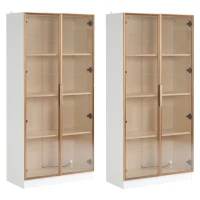 Lot de 2 vitrines en verre avec éclairage LED 16 couleurs, portes battantes et étagères réglables, 80x40x160 cm, meuble haut pour salon, Blanc(m-2)