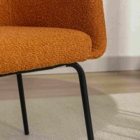 Modern Fabric Boucle Chair with Black Powder Coated Metal Legs, Wingback Armchair for Dining Table, 58x58x78 cm, Orange(m-5)