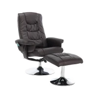 PU Leather Massage Chair with Ottoman Stool, Metal Frame, Ergonomic Design Backrest, Adjustable Swivel Base, 79x79x106 cm, Brown(m-2)