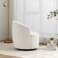 Chenille Fabric Swivel Armchair with Ergonomic Backrest and Wooden Frame, Sofa Chairs for Living Room, 64x64x71 cm, Ivory(m-5)