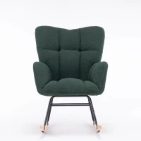 Teddy Fabric Modern Rocker with Padded Seat and Metal Base, Tufted Upholstered Comfy Chairs for Outdoor, 80x70x95 cm, Dark Green(m-10)