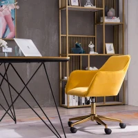Velvet Adjustable Height Swivel Executive Office Chair with Gold Legs, Ergonomic Backrest, 58x58x86 cm, Yellow(m-4)