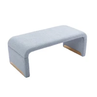 Boucle Fabric Ottoman Bench with Gold Metal Legs, 110x50x41 cm, Light Blue(m-2)