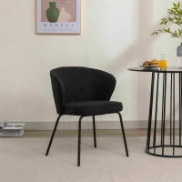 Fabric Boucle Chair with Black Powdercoated Metal Legs, Wingback Armchair for Dining Table, 62x63.5x75 cm, Black(m-1)
