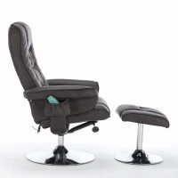 PU Leather Massage Chair with Ottoman Stool, Metal Frame, Ergonomic Design Backrest, Adjustable Swivel Base, 79x79x106 cm, Brown(m-11)