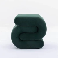 Velvet Ottoman Pouffe Wavy Pouf, S-Shape Wavy Foot Stool, No Assembly Required 50×46×46 cm, Green(m-8)