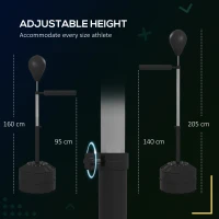 SPORTNOW Piłka do przebijania ze strefą odblaskową Regulowana wysokość 160cm-205cm Nadmuchiwana podstawa Pompka powietrza Czarny(m-5)