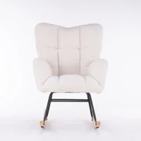 Teddy Fabric Modern Rocker with Padded Seat, Metal Base, Tufted Upholstered Comfy Chairs for Outdoor, Indoor, 80x70x95 cm, White(m-10)