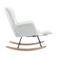Teddy Fabric Upholstered Rocking Chair with Pull-out Footrest, Ergonomic Backrest, Modern rocker for Reading, Relaxing, 80x70x95 cm, White(m-10)