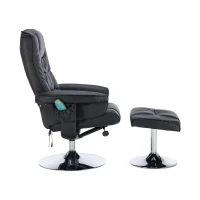 PU Massage Chair with Ottoman Foot Stool, Heating Points, Ergonomic Backrest, Base Adjustable Swivel Lounger Chair, 79x79x106 cm, Black(m-13)