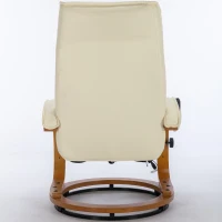 PU Leather Electric Recliner Armchair with 5 Point Massage, Ottoman Footstool, Bentwood Base, 85x67x103 cm, Beige(m-7)