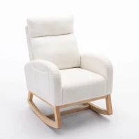 Modern Bedroom Chairs with Solid Wood Legs, Padded Seat, Accent Rocking Chair for Reading Room, Bedroom, 88x71x104.5 cm, Beige(m-10)