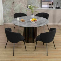 2 Pack Modern Boucle Chairs with Powder Coated Metal Legs, Black Dining Chairs with Wing Back, 62x63.5x75 cm, Black(m-4)