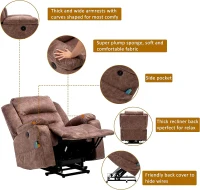 Electric Recliner Massage Chair with Heat, USB Ports, Side Pockets, Easy Assembly, for Home Living Room, 87x85x107 cm, Brown(m-4)