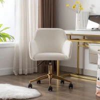 Velvet Adjustable Height Swivel Executive Office Chair with Gold Legs, Ergonomic Backrest, 58x58x86 cm, Ivory(m-4)