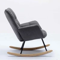 Modern Flax Fabric Tufted Upholstered Garden Rocking Chair with Padded Seat, Ergonomic Backrest, 80x70x95 cm, Grey(m-6)