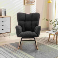 Mid Century Modern Teddy Fabric Tufted Upholstered Garden Rocking Chair with Padded Seat, 80x70x95 cm, Dark Gray(m-4)