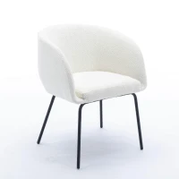 2 Pack Modern Boucle Chair with Black Powder Coated Metal Legs and Wing Back, Fabric Lounge Chair for Dining Table, 58x58x78 cm, Beige(m-9)