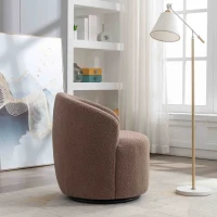 Teddy Fabric 360° Swivel Armchair with Ergonomic Design, Metal Base, Sofa Chair for Bedroom, Living Room, 64x64x71 cm, Coffee(m-5)