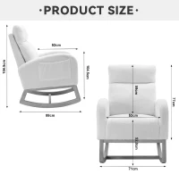 Modern Bedroom Chairs with Solid Wood Legs, Padded Seat, Accent Rocking Chair for Reading Room, Bedroom, 88x71x104.5 cm, Beige(m-3)