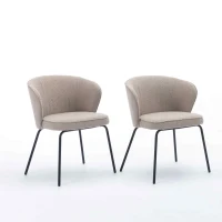 Wingback Fabric Boucle Chair with Black Powder Coated Metal Legs, Modern Lounge Chair for Home Decor, 62x63.5x75 cm, Light Grey(m-10)