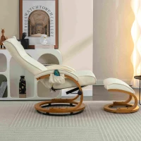 PU Leather Electric Recliner Armchair with 5 Point Massage, Ottoman Footstool, Bentwood Base, 85x67x103 cm, Beige(m-4)