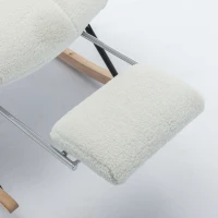 Teddy Fabric Upholstered Rocking Chair with Pull-out Footrest, Ergonomic Backrest, Modern rocker for Reading, Relaxing, 80x70x95 cm, White(m-6)